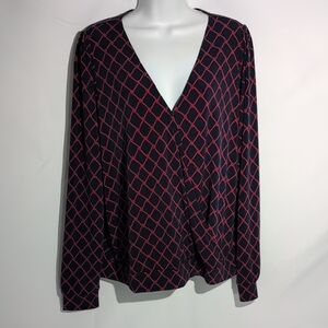 Banana Republic Navy and Red Crisscross Blouse